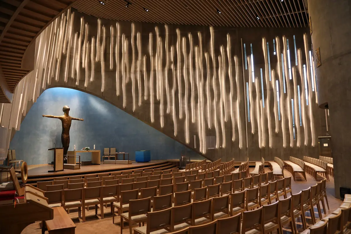 The interior of the Northern Lights Cathedral in Alta