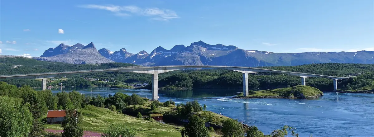 The Saltstraumen bridge with mountains behind
